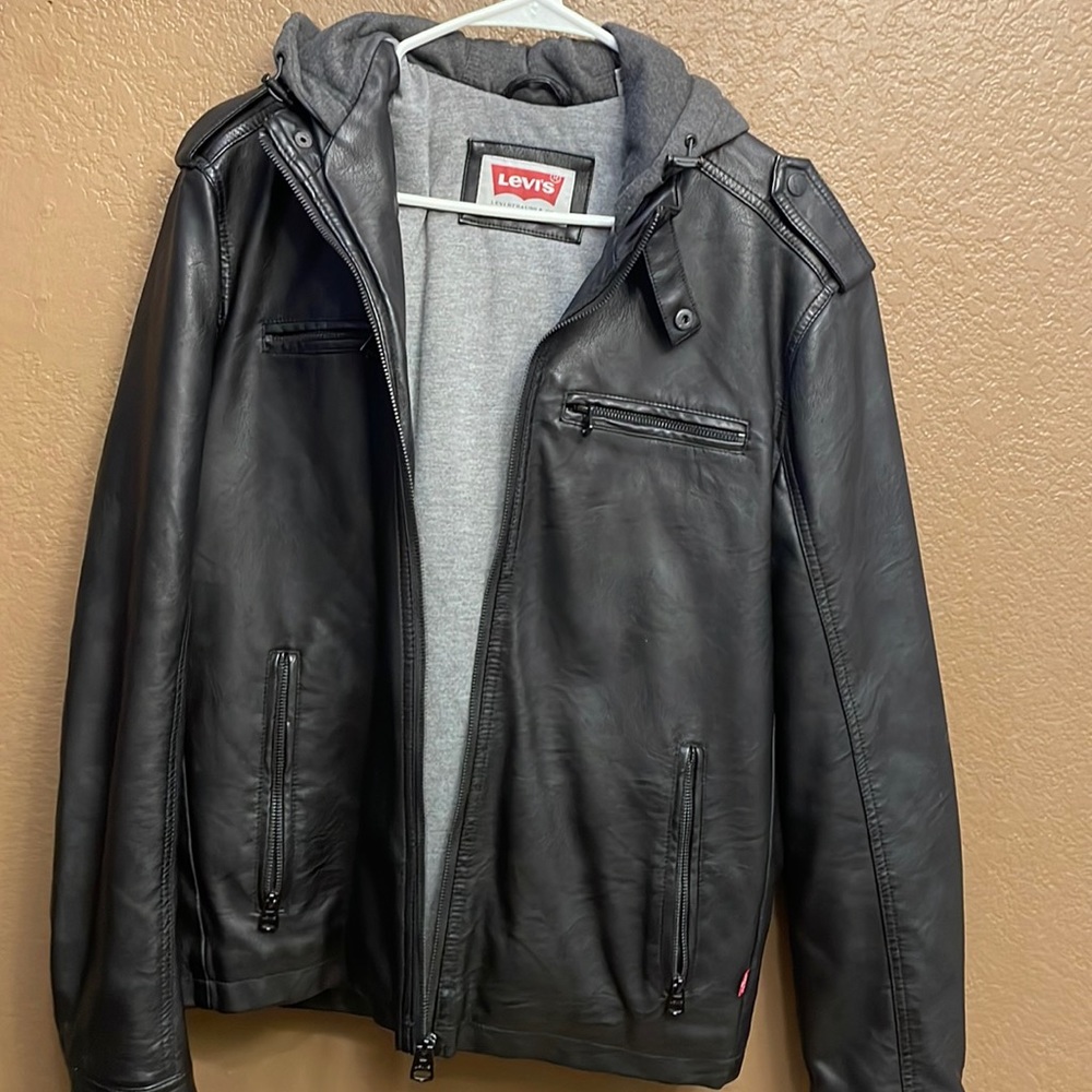 Black Leather Hooded Jacket